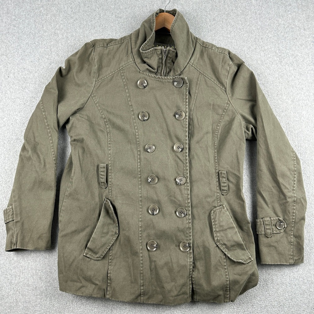 Kenneth Cole Reaction Jacket Womens L Green Pea Coat Double Breasted